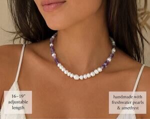 Amethyst Pearl Choker Necklace – Freshwater Pearls & Purple Amethyst Gemstone